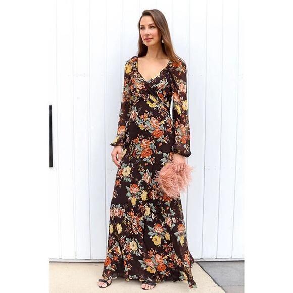 Veronica Beard Avani Dress Silk Floral Print  Maxi Brown NWT 6 Damaged - Picture 2 of 11